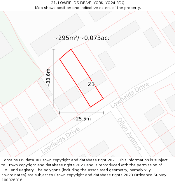 21, LOWFIELDS DRIVE, YORK, YO24 3DQ: Plot and title map