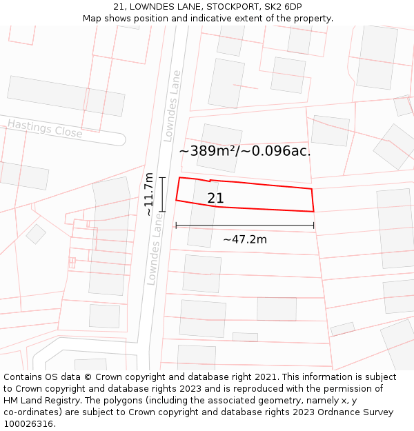 21, LOWNDES LANE, STOCKPORT, SK2 6DP: Plot and title map