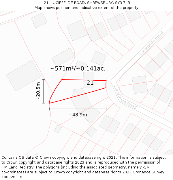 21, LUCIEFELDE ROAD, SHREWSBURY, SY3 7LB: Plot and title map