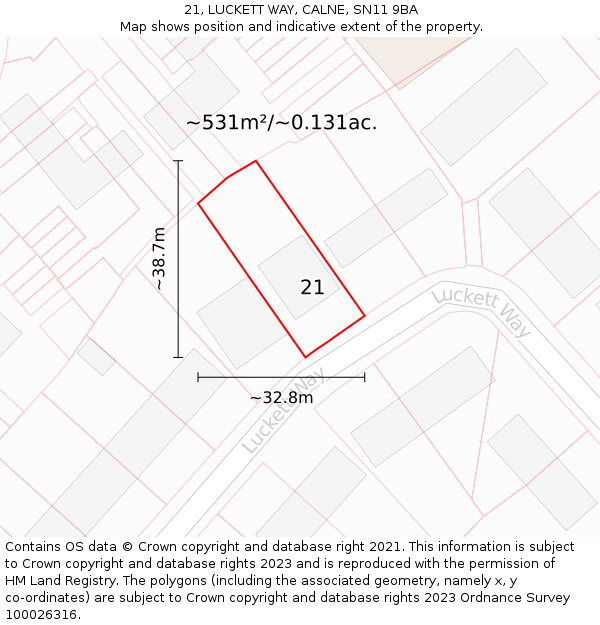 21, LUCKETT WAY, CALNE, SN11 9BA: Plot and title map