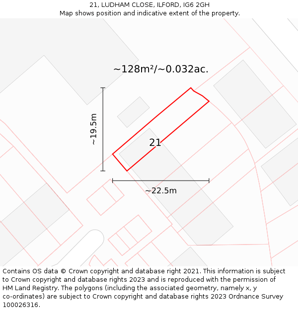 21, LUDHAM CLOSE, ILFORD, IG6 2GH: Plot and title map