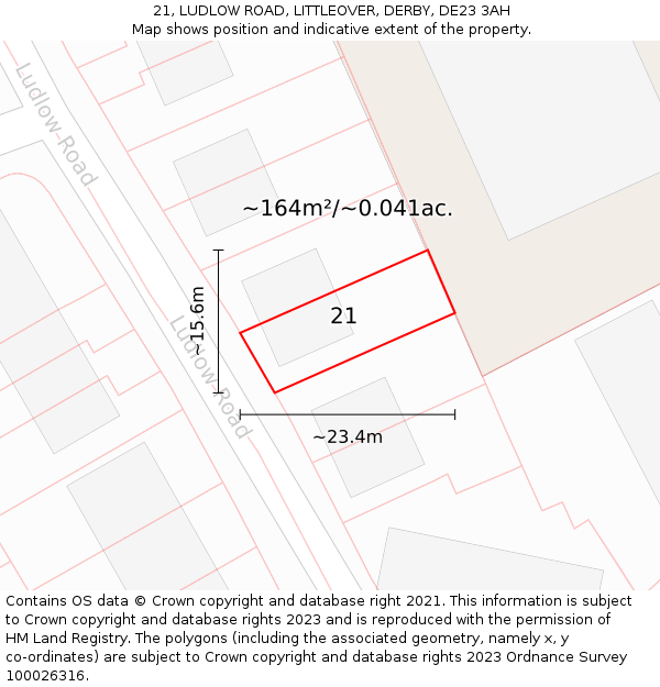 21, LUDLOW ROAD, LITTLEOVER, DERBY, DE23 3AH: Plot and title map