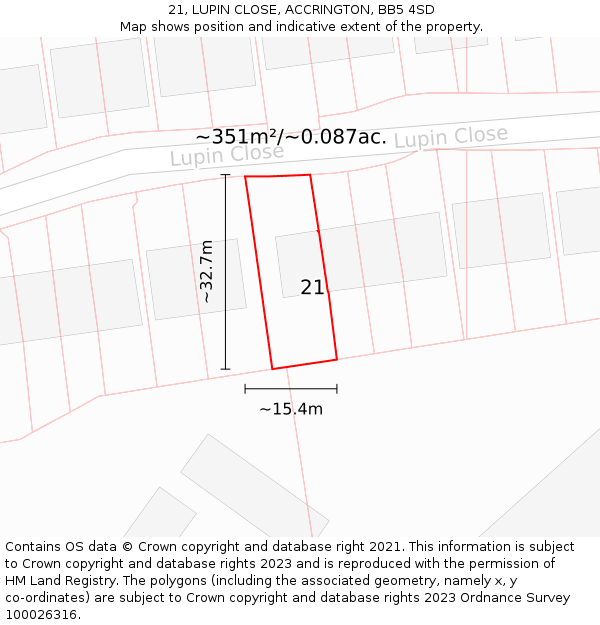 21, LUPIN CLOSE, ACCRINGTON, BB5 4SD: Plot and title map