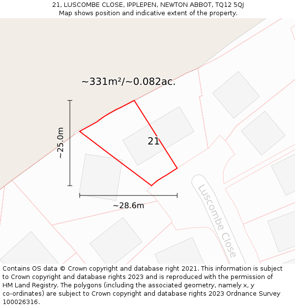 21, LUSCOMBE CLOSE, IPPLEPEN, NEWTON ABBOT, TQ12 5QJ: Plot and title map