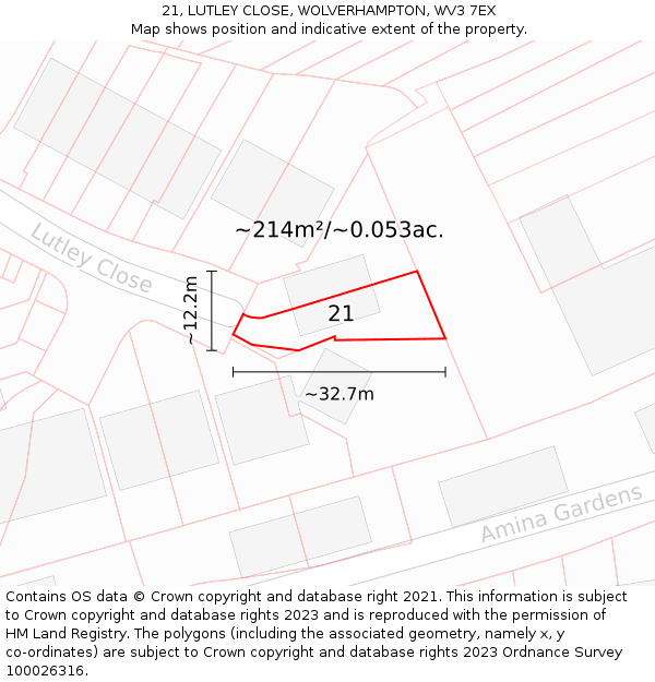 21, LUTLEY CLOSE, WOLVERHAMPTON, WV3 7EX: Plot and title map