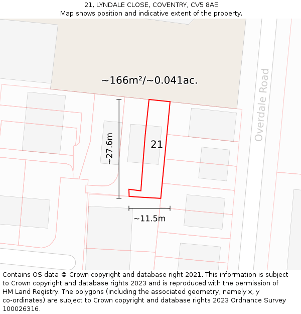21, LYNDALE CLOSE, COVENTRY, CV5 8AE: Plot and title map