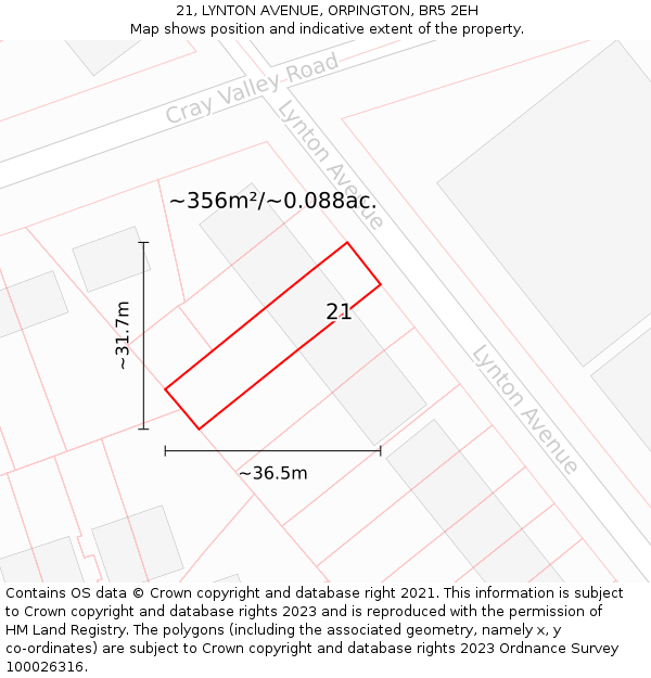 21, LYNTON AVENUE, ORPINGTON, BR5 2EH: Plot and title map