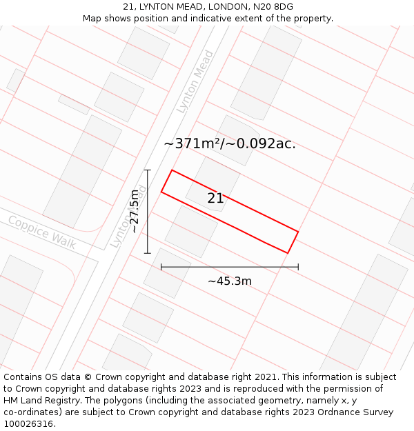 21, LYNTON MEAD, LONDON, N20 8DG: Plot and title map