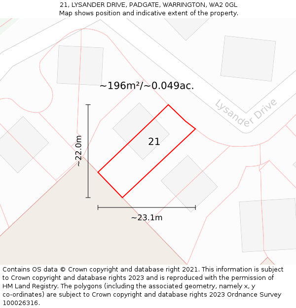21, LYSANDER DRIVE, PADGATE, WARRINGTON, WA2 0GL: Plot and title map