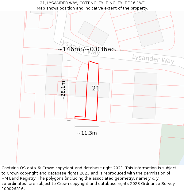 21, LYSANDER WAY, COTTINGLEY, BINGLEY, BD16 1WF: Plot and title map
