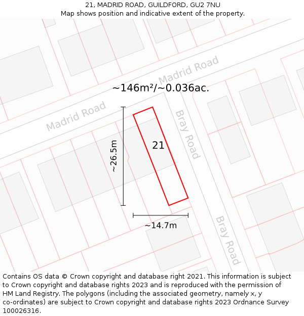 21, MADRID ROAD, GUILDFORD, GU2 7NU: Plot and title map
