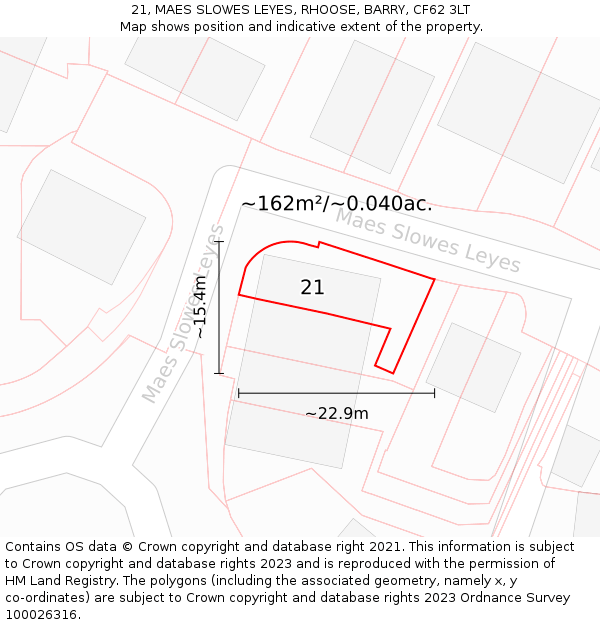21, MAES SLOWES LEYES, RHOOSE, BARRY, CF62 3LT: Plot and title map