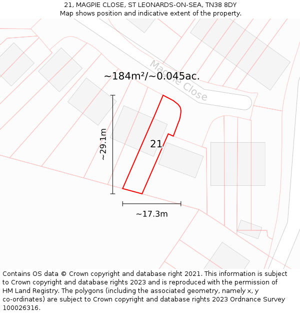 21, MAGPIE CLOSE, ST LEONARDS-ON-SEA, TN38 8DY: Plot and title map