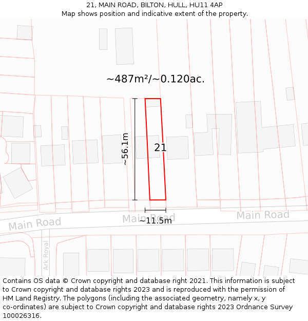 21, MAIN ROAD, BILTON, HULL, HU11 4AP: Plot and title map