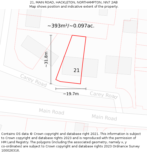 21, MAIN ROAD, HACKLETON, NORTHAMPTON, NN7 2AB: Plot and title map