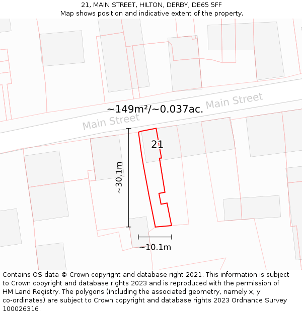 21, MAIN STREET, HILTON, DERBY, DE65 5FF: Plot and title map