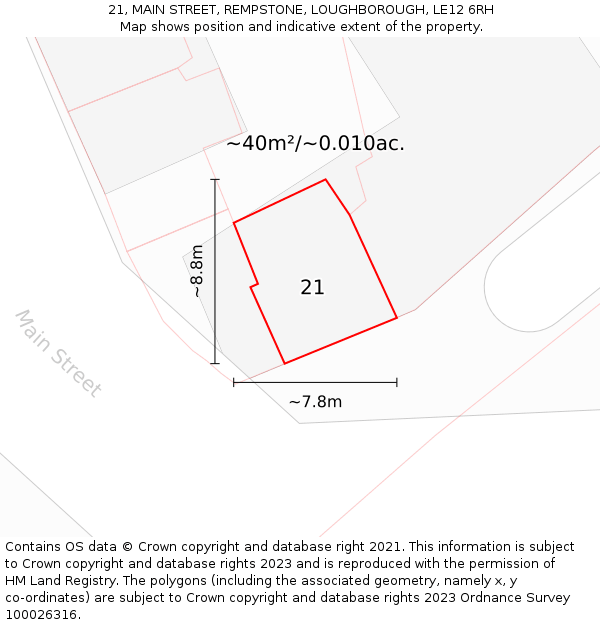 21, MAIN STREET, REMPSTONE, LOUGHBOROUGH, LE12 6RH: Plot and title map