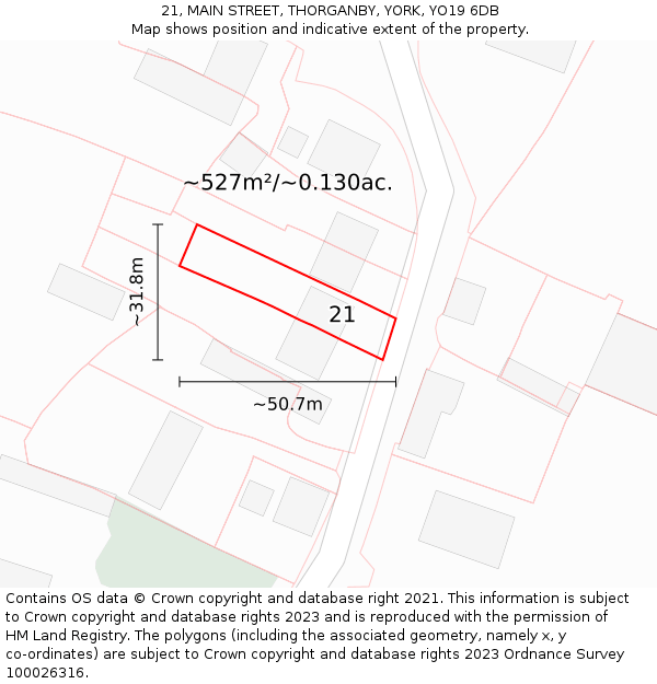 21, MAIN STREET, THORGANBY, YORK, YO19 6DB: Plot and title map