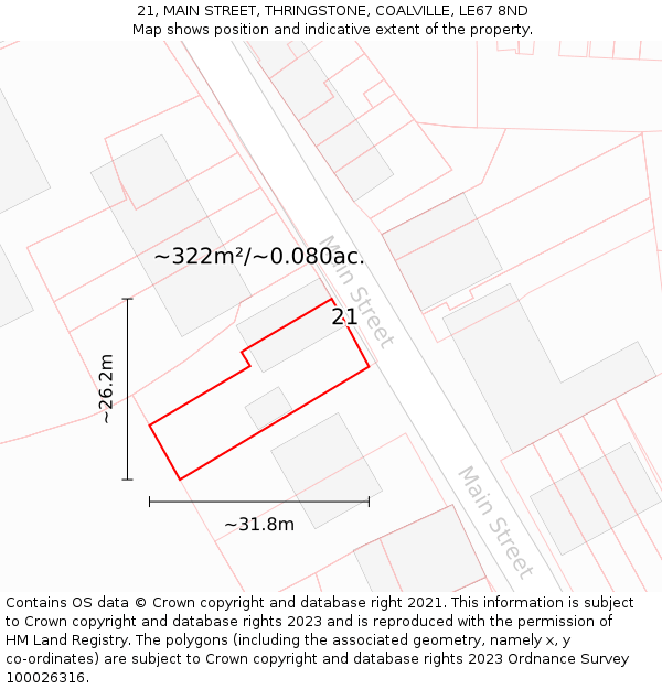 21, MAIN STREET, THRINGSTONE, COALVILLE, LE67 8ND: Plot and title map