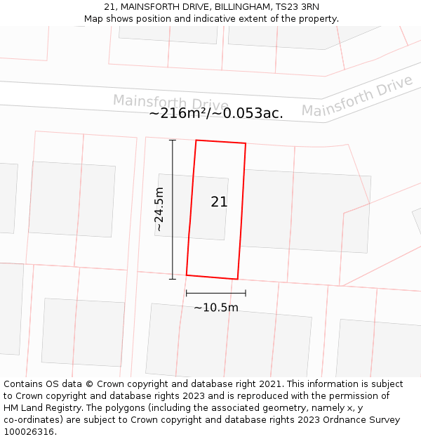 21, MAINSFORTH DRIVE, BILLINGHAM, TS23 3RN: Plot and title map