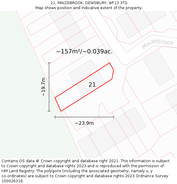 21, MAIZEBROOK, DEWSBURY, WF13 3TG: Plot and title map