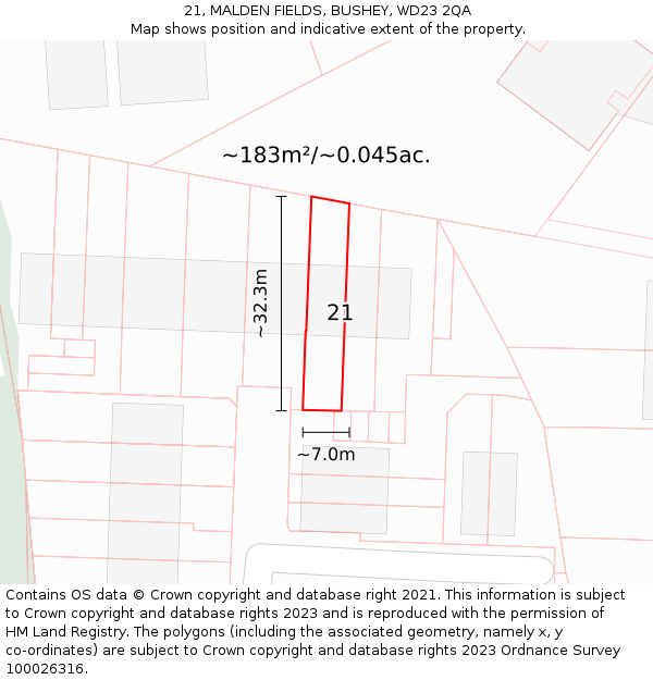 21, MALDEN FIELDS, BUSHEY, WD23 2QA: Plot and title map