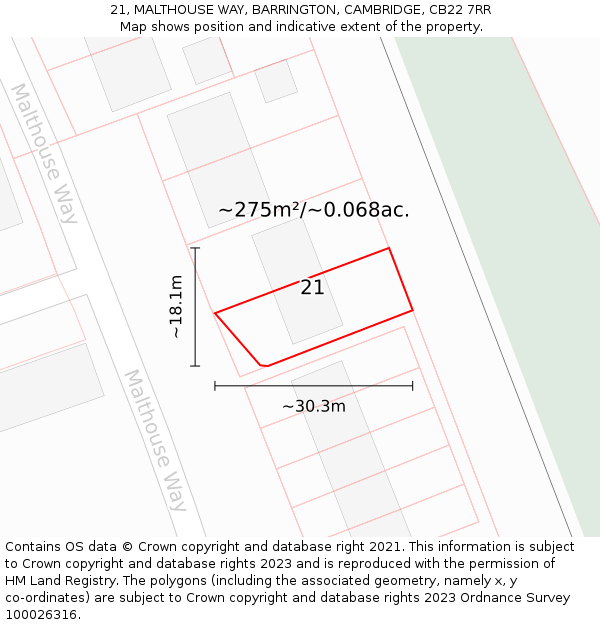21, MALTHOUSE WAY, BARRINGTON, CAMBRIDGE, CB22 7RR: Plot and title map