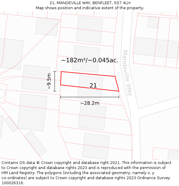 21, MANDEVILLE WAY, BENFLEET, SS7 4LH: Plot and title map