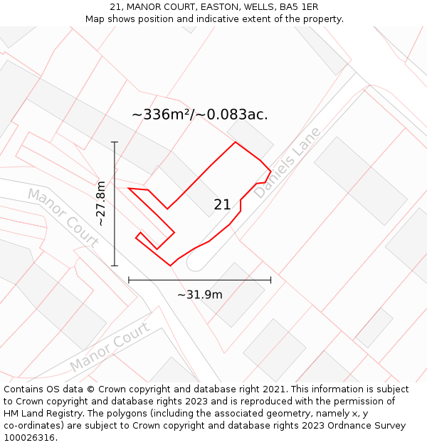 21, MANOR COURT, EASTON, WELLS, BA5 1ER: Plot and title map