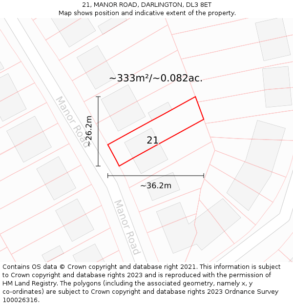 21, MANOR ROAD, DARLINGTON, DL3 8ET: Plot and title map