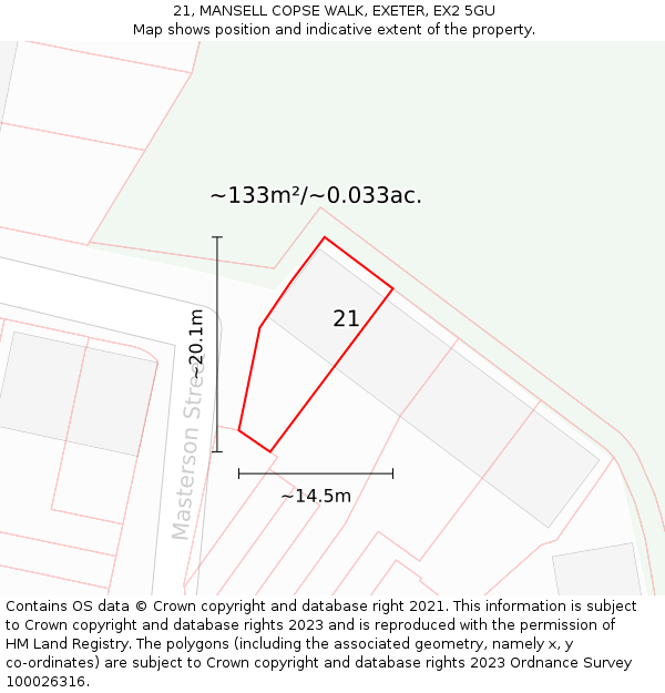 21, MANSELL COPSE WALK, EXETER, EX2 5GU: Plot and title map
