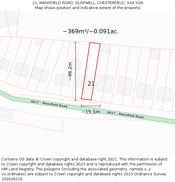 21, MANSFIELD ROAD, GLAPWELL, CHESTERFIELD, S44 5QA: Plot and title map