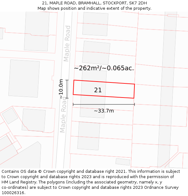21, MAPLE ROAD, BRAMHALL, STOCKPORT, SK7 2DH: Plot and title map