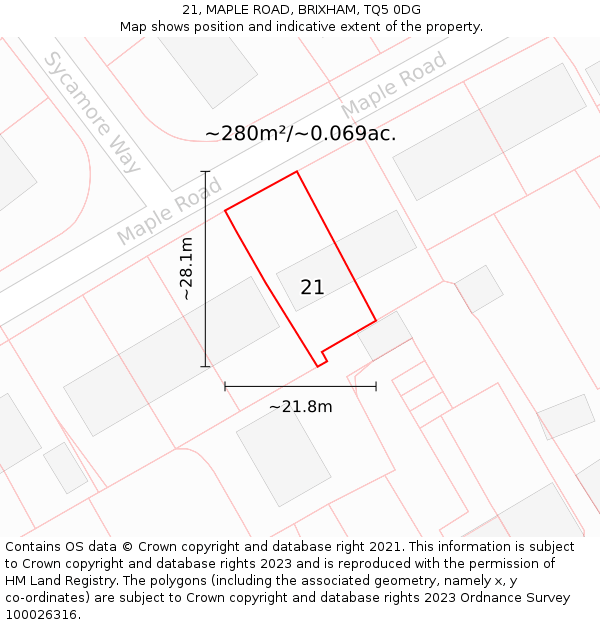 21, MAPLE ROAD, BRIXHAM, TQ5 0DG: Plot and title map