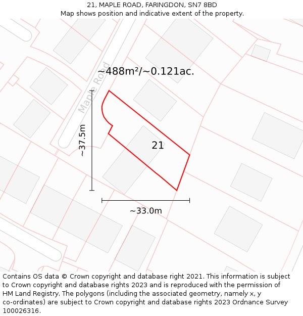 21, MAPLE ROAD, FARINGDON, SN7 8BD: Plot and title map