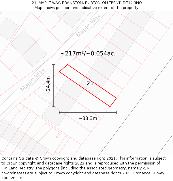 21, MAPLE WAY, BRANSTON, BURTON-ON-TRENT, DE14 3NQ: Plot and title map