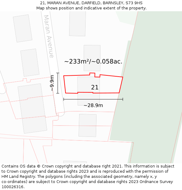 21, MARAN AVENUE, DARFIELD, BARNSLEY, S73 9HS: Plot and title map