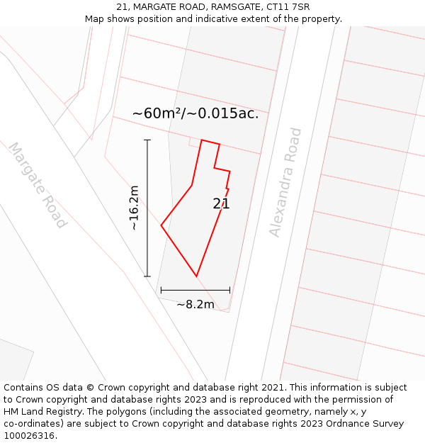21, MARGATE ROAD, RAMSGATE, CT11 7SR: Plot and title map