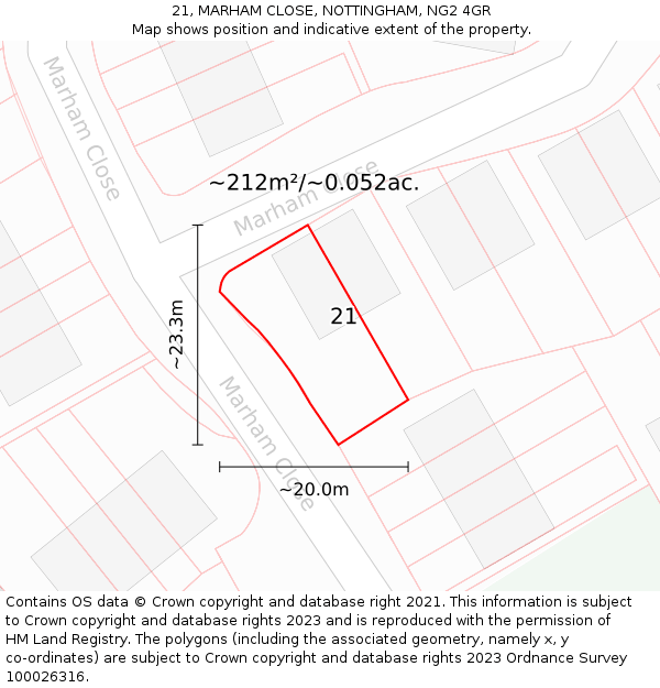 21, MARHAM CLOSE, NOTTINGHAM, NG2 4GR: Plot and title map