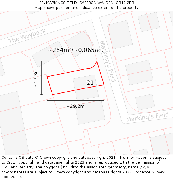 21, MARKINGS FIELD, SAFFRON WALDEN, CB10 2BB: Plot and title map