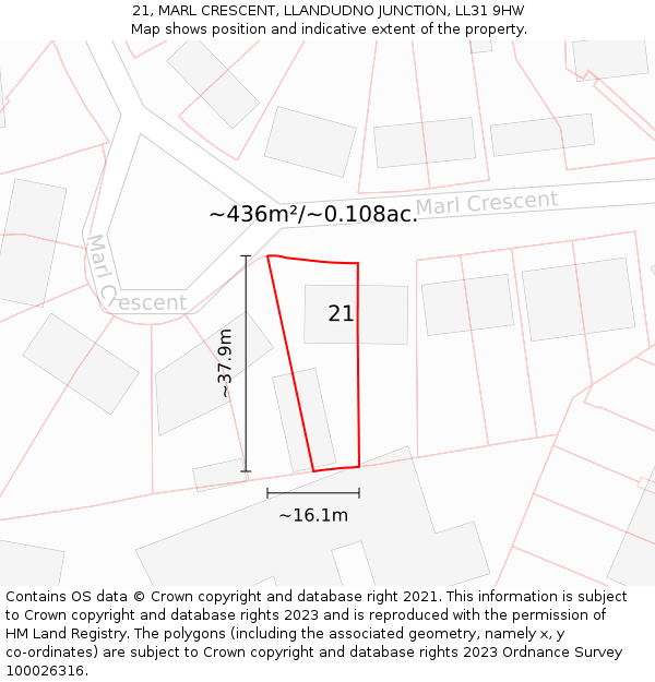 21, MARL CRESCENT, LLANDUDNO JUNCTION, LL31 9HW: Plot and title map