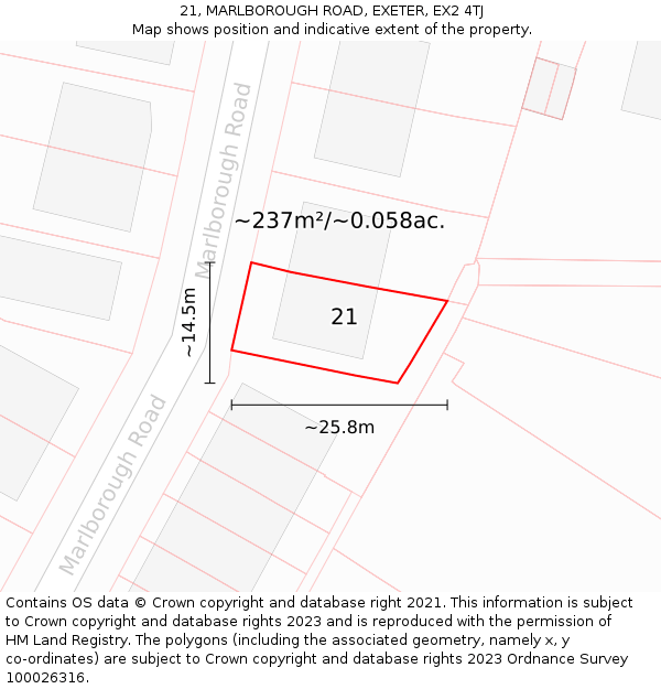 21, MARLBOROUGH ROAD, EXETER, EX2 4TJ: Plot and title map