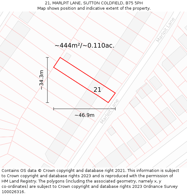 21, MARLPIT LANE, SUTTON COLDFIELD, B75 5PH: Plot and title map