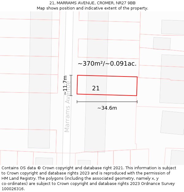 21, MARRAMS AVENUE, CROMER, NR27 9BB: Plot and title map