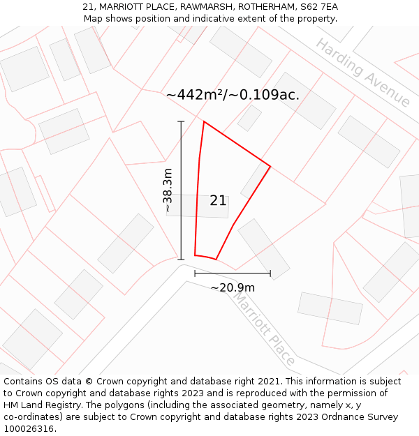 21, MARRIOTT PLACE, RAWMARSH, ROTHERHAM, S62 7EA: Plot and title map
