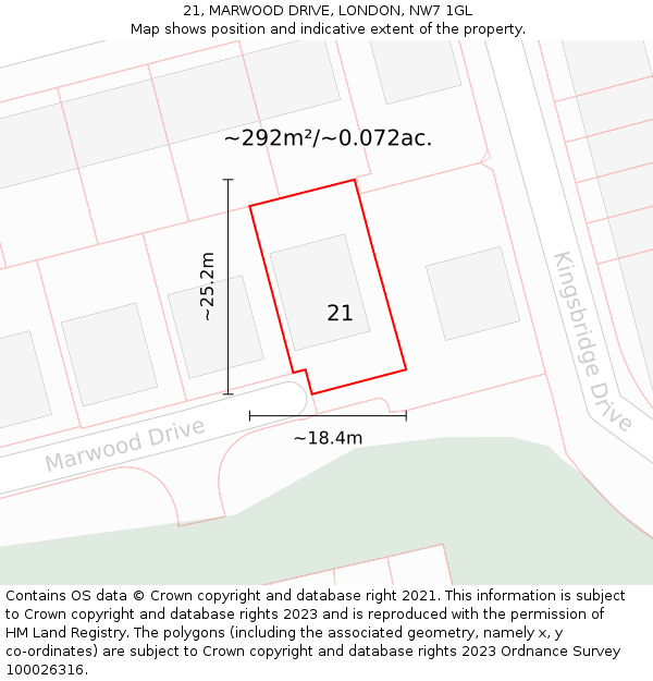 21, MARWOOD DRIVE, LONDON, NW7 1GL: Plot and title map