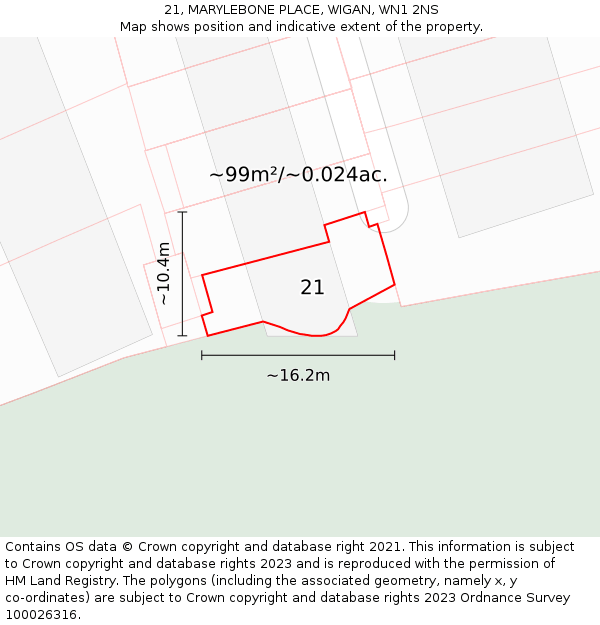 21, MARYLEBONE PLACE, WIGAN, WN1 2NS: Plot and title map