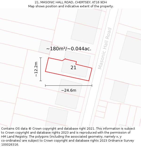 21, MASONIC HALL ROAD, CHERTSEY, KT16 9DH: Plot and title map