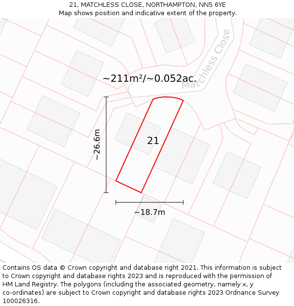 21, MATCHLESS CLOSE, NORTHAMPTON, NN5 6YE: Plot and title map