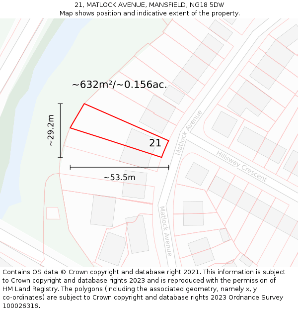 21, MATLOCK AVENUE, MANSFIELD, NG18 5DW: Plot and title map